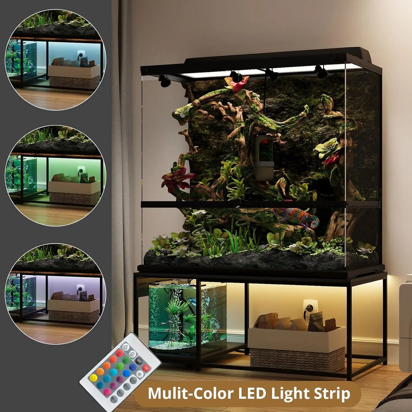 120 Gallon Reptile Tank Stand 48x24 Terrarium Stand For Stacked 4x2x2 PVC Tanks Chameleon Ball Python Lizard Tall Enclosures Wit