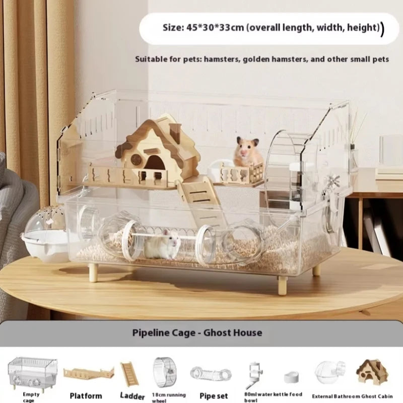 Hamster Cage for Hamster Spacious Clear Acrylic Rodent Home With Accessories Gerbil Mouse Habitat Small Pet Supplies