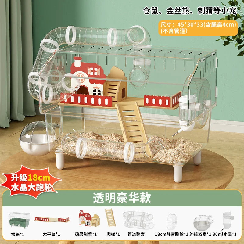 Luxury Transparent Hamster Villa Cage With Raised Tunnel And Scenic Habitat For Dwarf Hamsters For Kids And Pet Lovers Display