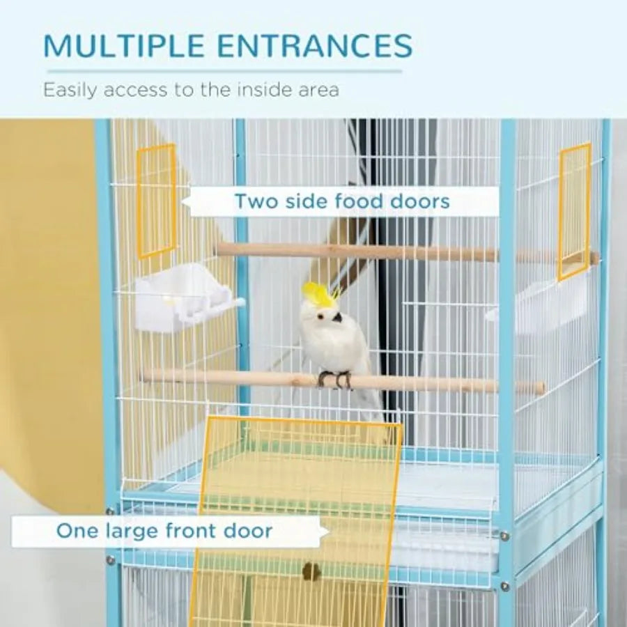 Large Bird Cage with 1.7 ft. Width for Wingspan, Bird Aviary Indoor with Multi-Door Design, Fit for a Canary, Finch, Conure, 55