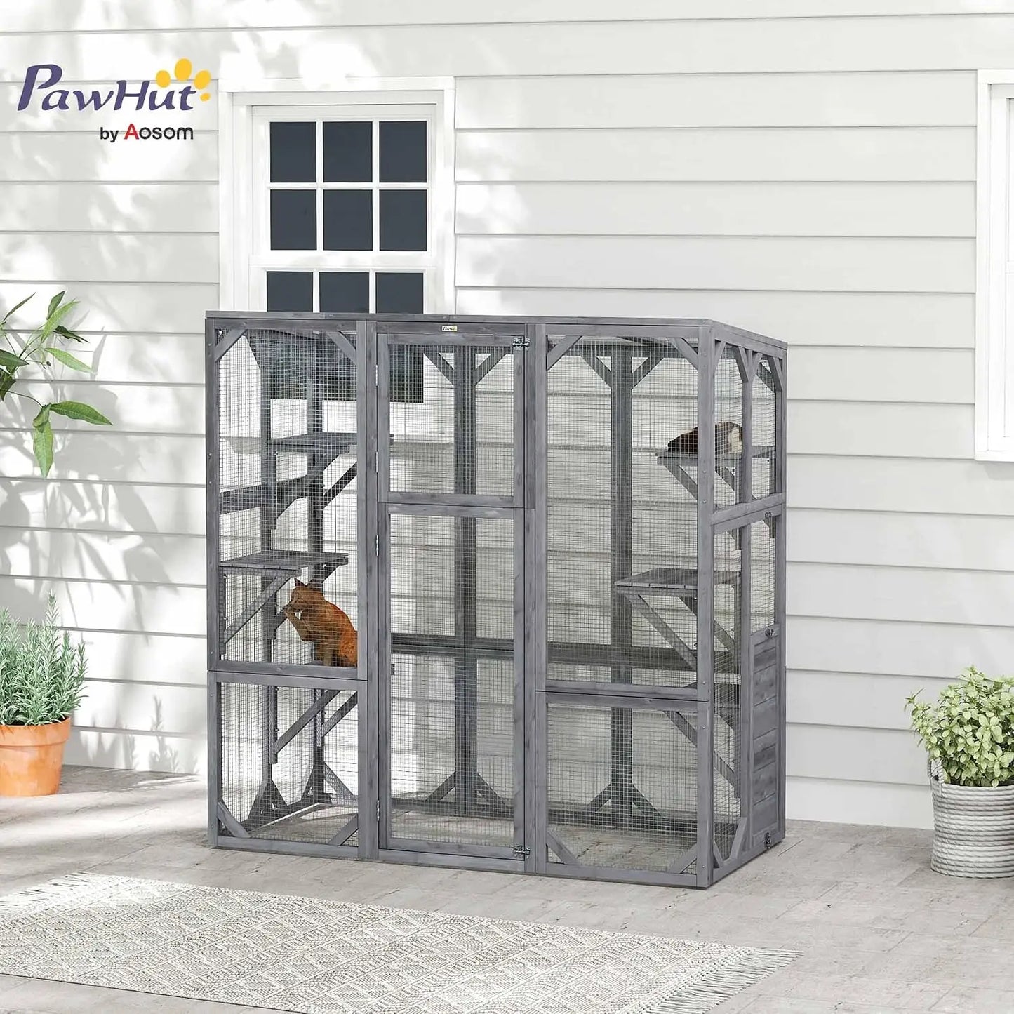 Catio Outdoor Cat Enclosure, Large Wooden Cat House with 6 Jumping Platforms, Weatherproof Roof, Outdoor Cat Cage Cat, Custom