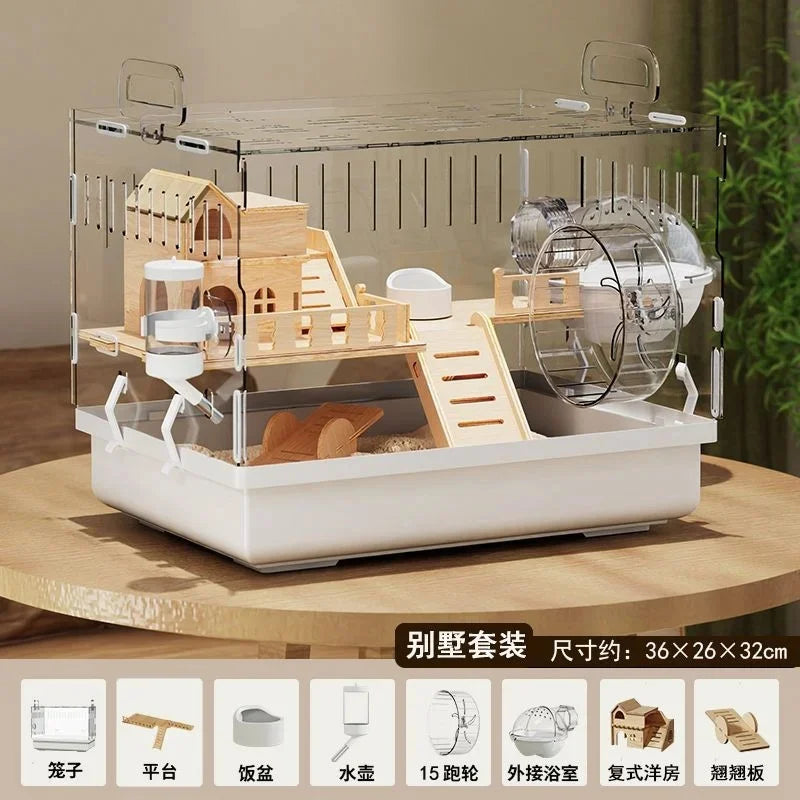 Hamster Cage Transparent Villa Large Gold Wire Anti Bite Anti Escape Winterproof Easy Clean Home For Kids Pet Lovers Cozy Gift