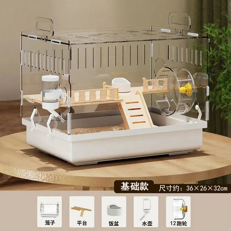 Hamster Cage Transparent Villa Large Gold Wire Anti Bite Anti Escape Winterproof Easy Clean Home For Kids Pet Lovers Cozy Gift