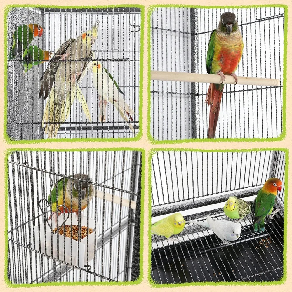 63'' Detachable Parrot Cage for Cockatiel, Sun Parakeet, Green Cheek Conure, Lovebird, Budgie, Finch - Wrought Iron with Stand