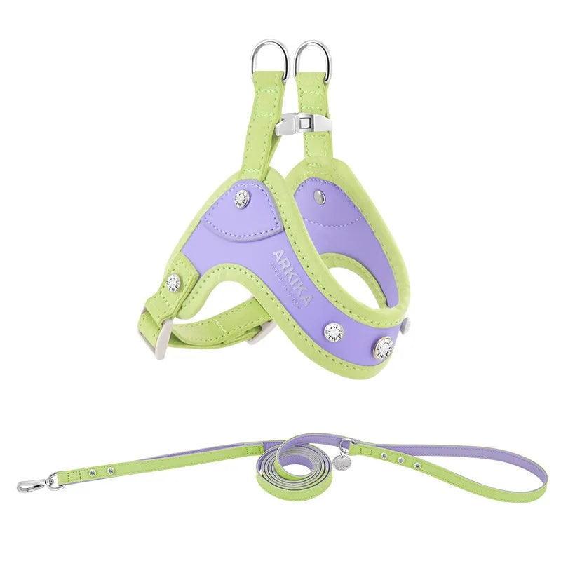 PU Leather Dog Cat Harness Vest and Leash Set Imitation Diamond Pet Harness Puppy Small Dog Cat Harness Pet Supplies Accessories