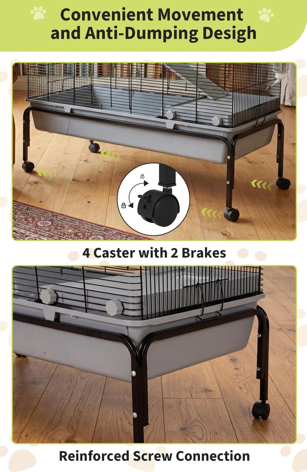 40'' Small Animal Cage With Detachable Stand, Hamster Cage with Ramp & Removable Tray & Water Bottle, Rolling Pet Habitat for Rabbits, Guinea Pigs