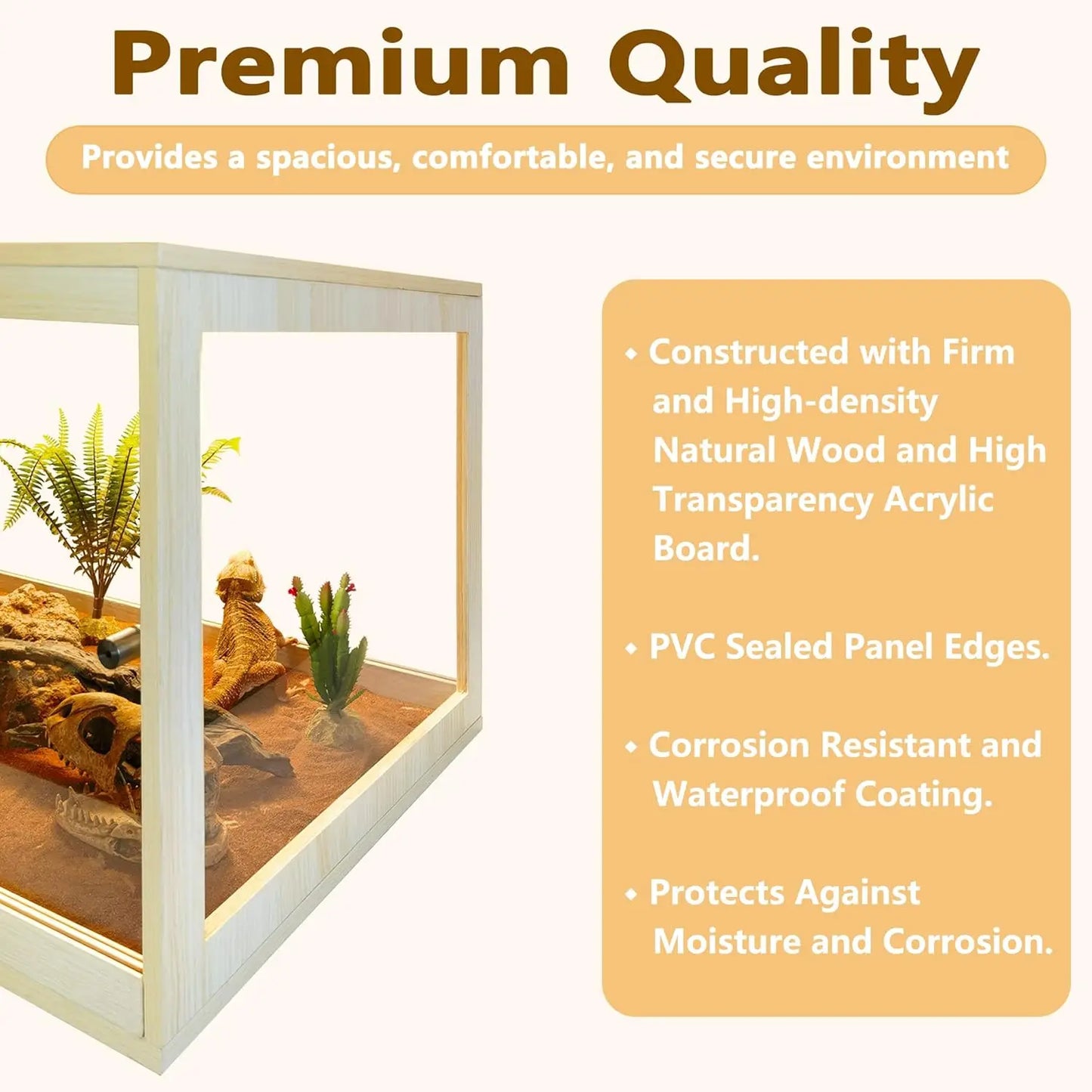 Bearded Dragon Tank, Reptile Tank with Meatl Mesh Roof and Front Sliding Door, Lizard Tank,Spacious Reptile Enclosure for Snakes