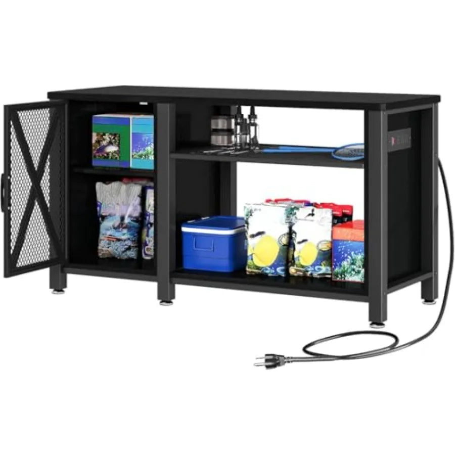 55-75 Gallon Aquarium Stand with Power Outlets, Cabinet for Fish Tank Accessories Storage - Heavy Duty Metal Fish Tank Stand Su