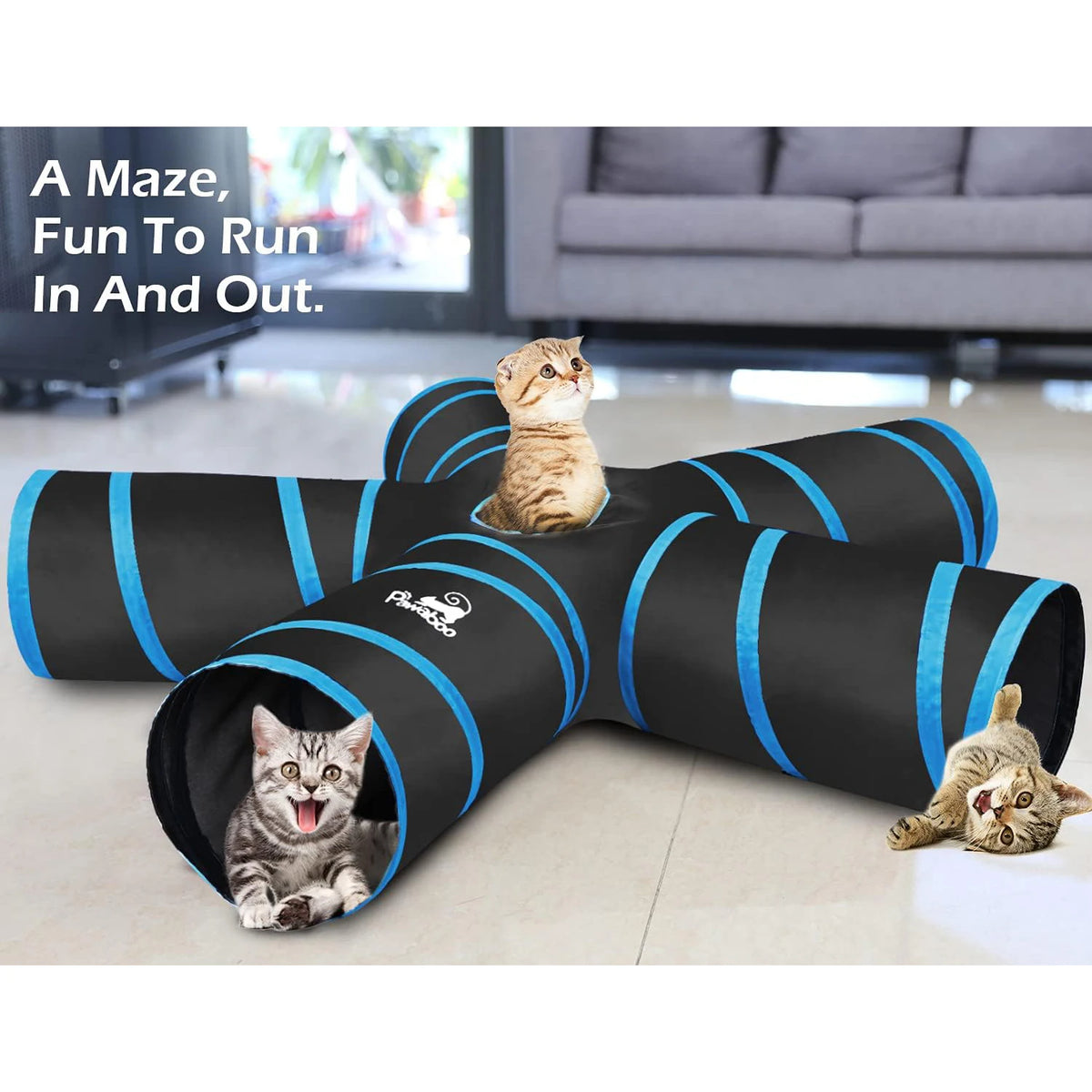 Pawaboo Cat Toys Cat Tunnel Tube Extensible Collapsible Play Tent Interactive Toy Maze Cats House with Balls and Bells for Cats