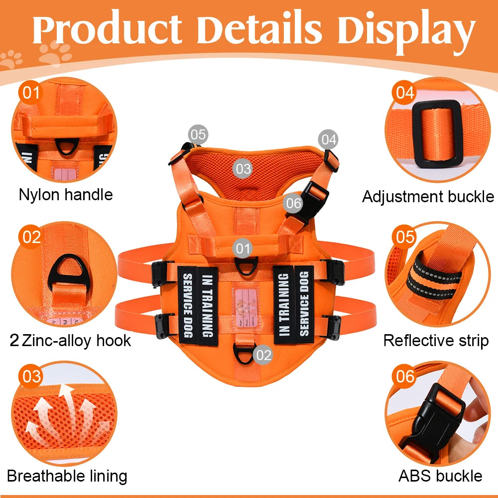 Service Dog Vest No Pull Dog Harness with 4 Dog Patches, Reflective Pet Harness with Durable Soft Padded Handle for Training Med