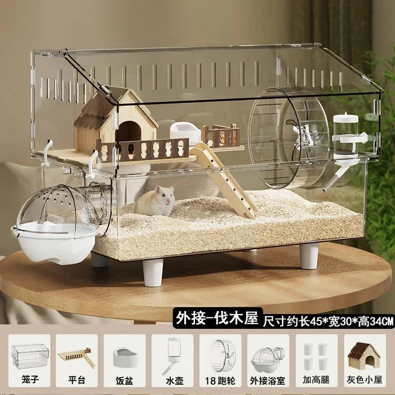 Hamster Cage Transparent Villa Large Gold Wire Anti Bite Anti Escape Winterproof Easy Clean Home For Kids Pet Lovers Cozy Gift
