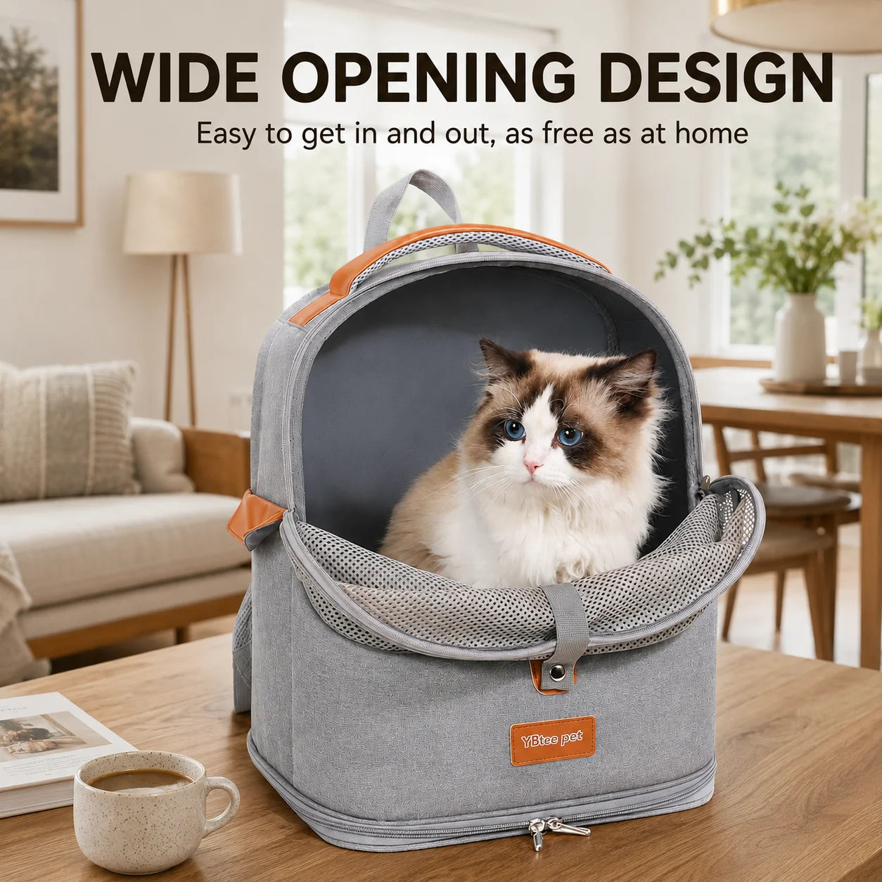 Stylish Cat Backpack Carrier Large Capacity Breathable Foldable Pet Travel Bag for Cats Small Dogs with Wide Opening