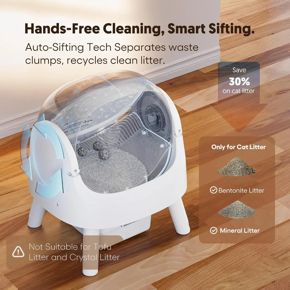 Open-Top Self-Cleaning Cat Litter Box, Automatic Litter Box with Integrated Safety Protection for Multiple Cats, Custom