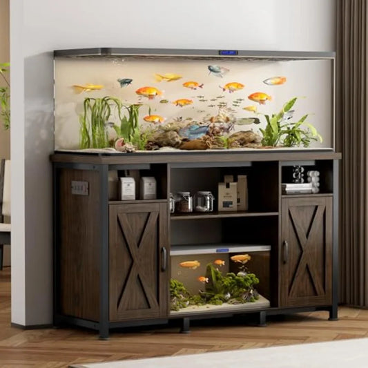 55-90 Gallon Fish Tank Stand with Power Outlets, Aquarium Stand with Cabinet, Heavy Duty Reptile Tank Turtle Terrariums Table f