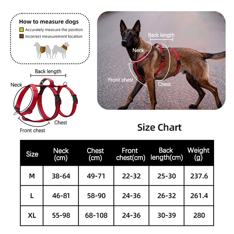 Escape-Proof Nylon Dog Harness with Handle Adjustable No-Pull Pet Harness for Medium Large Dogs Golden Retriever Husky Supplies