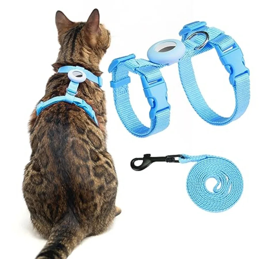 Cat Harness and Leash Set with Airtag Holder for Walking and Travelling, Escape Proof Cat Harness for Small Medium Large Kitten
