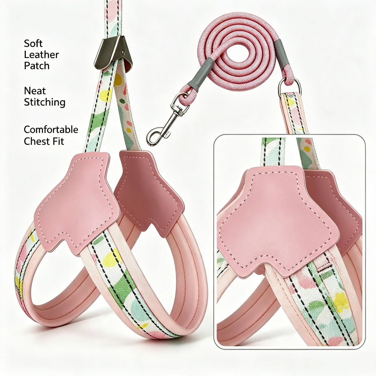 Soft Mesh Puppy Harness with Leash Cute Adjustable Pet Chest Strap Walking Set Comfortable Anti Escape Vest for Small Dogs Cats