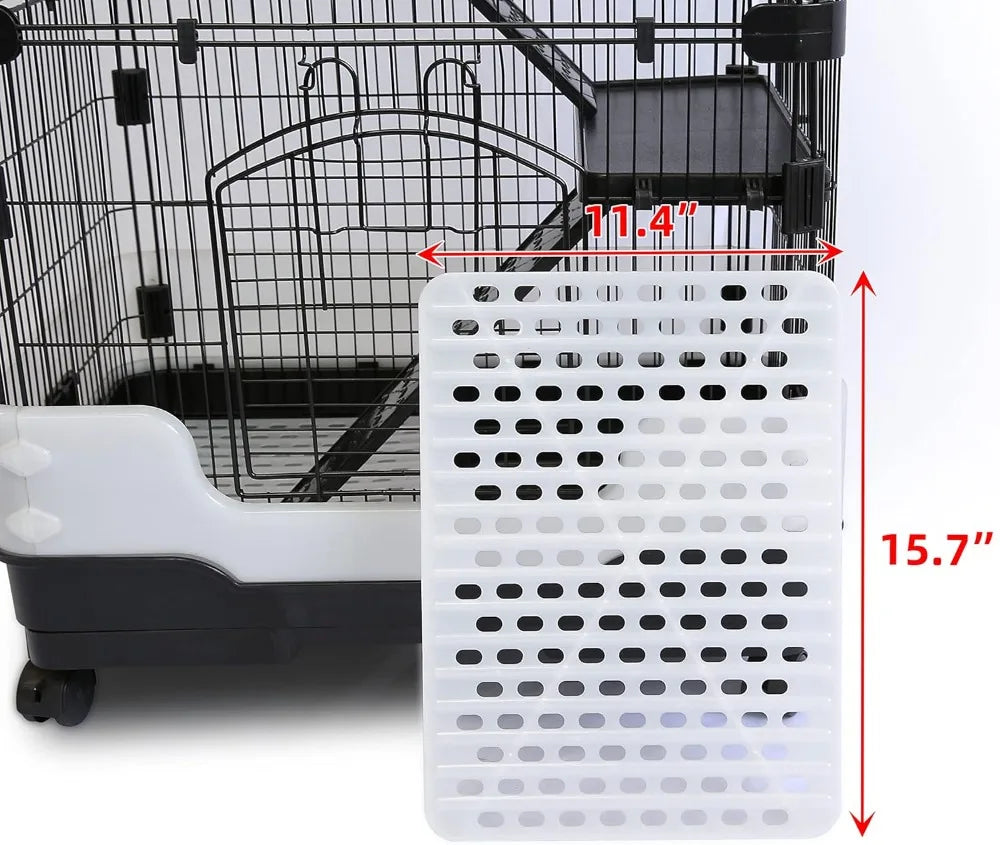 3-Level Small Animal Cage for Rat, Hamster, Guinea Pig, Squirrel, with Caster Tray & Urine Guard, 25x17x38 Inches, Black