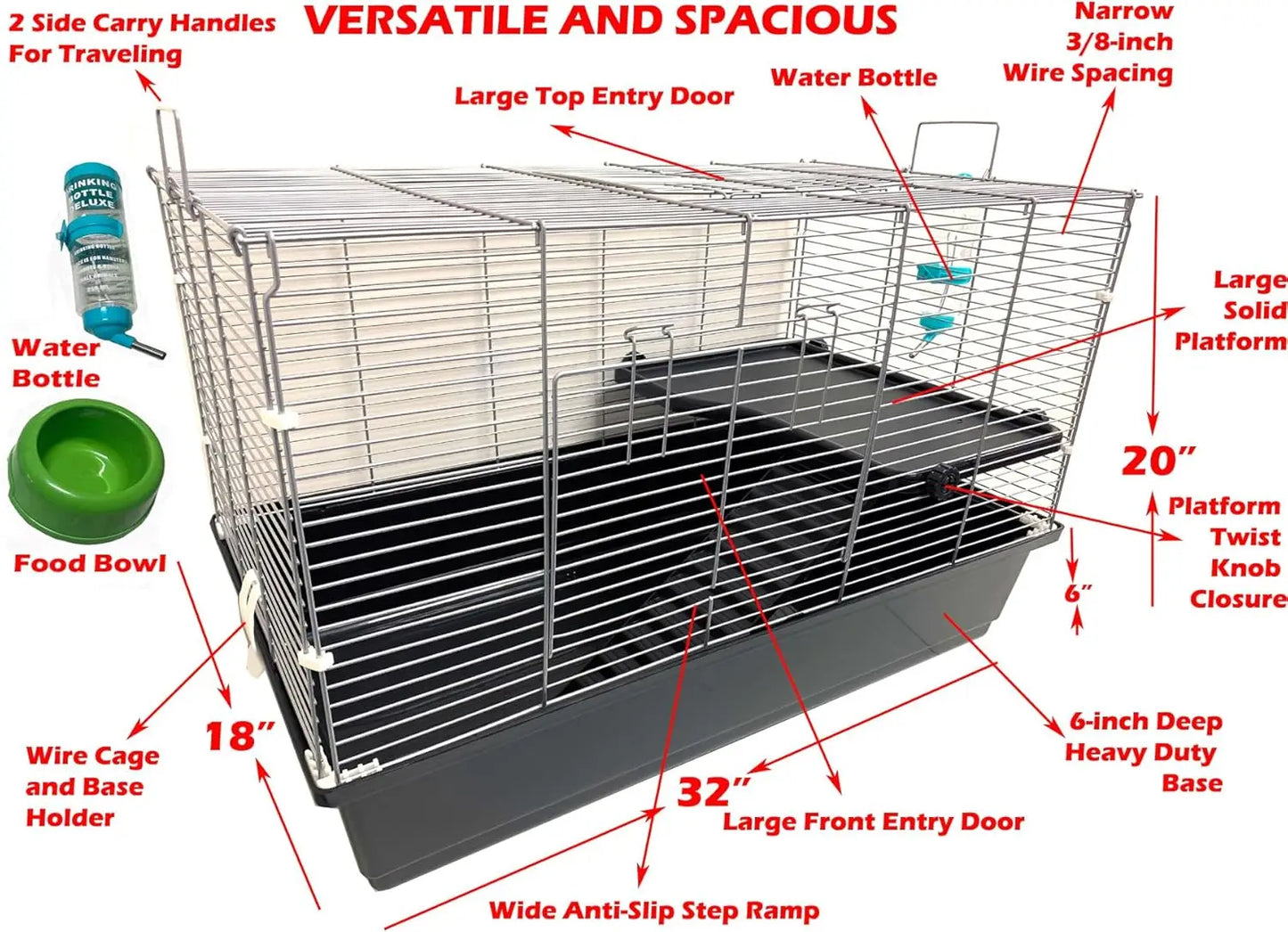 My First Home Large Two-Level Universal Habitat Narrow 3/8-inch Bar Spacing for Exotics Pet Guinea Pig Hedgehog Hamster Gerbil R