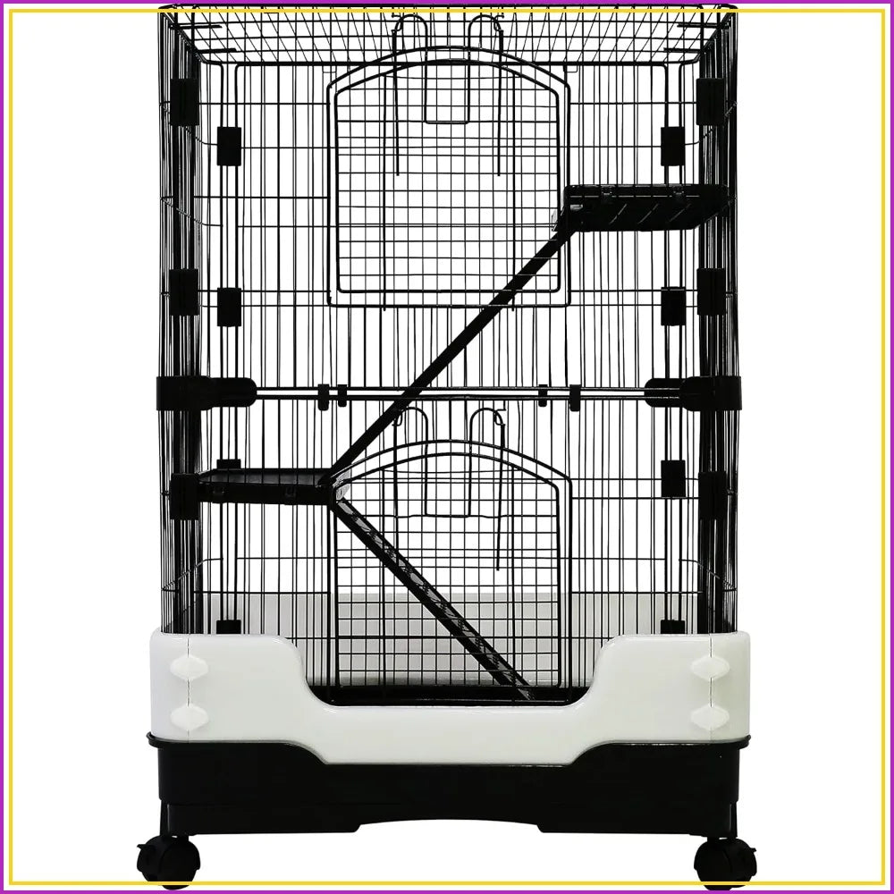 3-Level Small Animal Cage for Rat, Hamster, Guinea Pig, Squirrel, with Caster Tray & Urine Guard, 25x17x38 Inches, Black