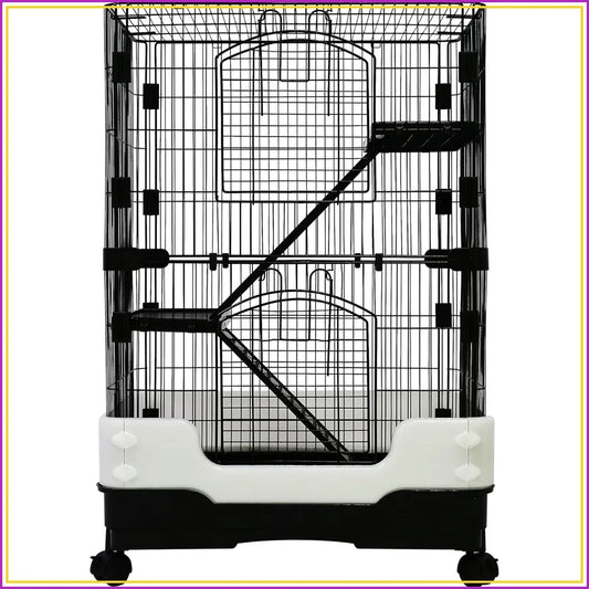 3-Level Small Animal Cage for Rat, Hamster, Guinea Pig, Squirrel, with Caster Tray & Urine Guard, 25x17x38 Inches, Black