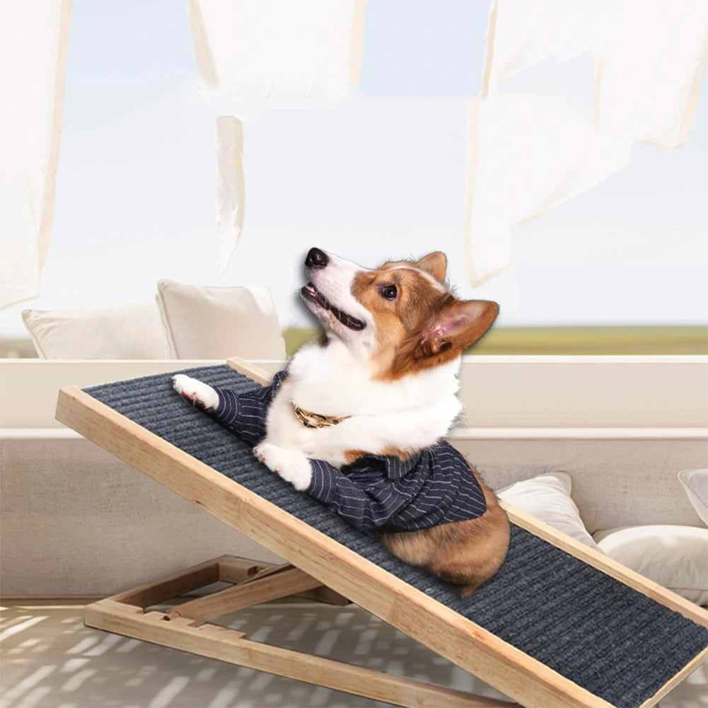 Wooden Foldable Pet Ladder 3/4 Levels Height Adjustable Pet Dog Climbing Ladder Non-Slip for Indoor High Bed Couch