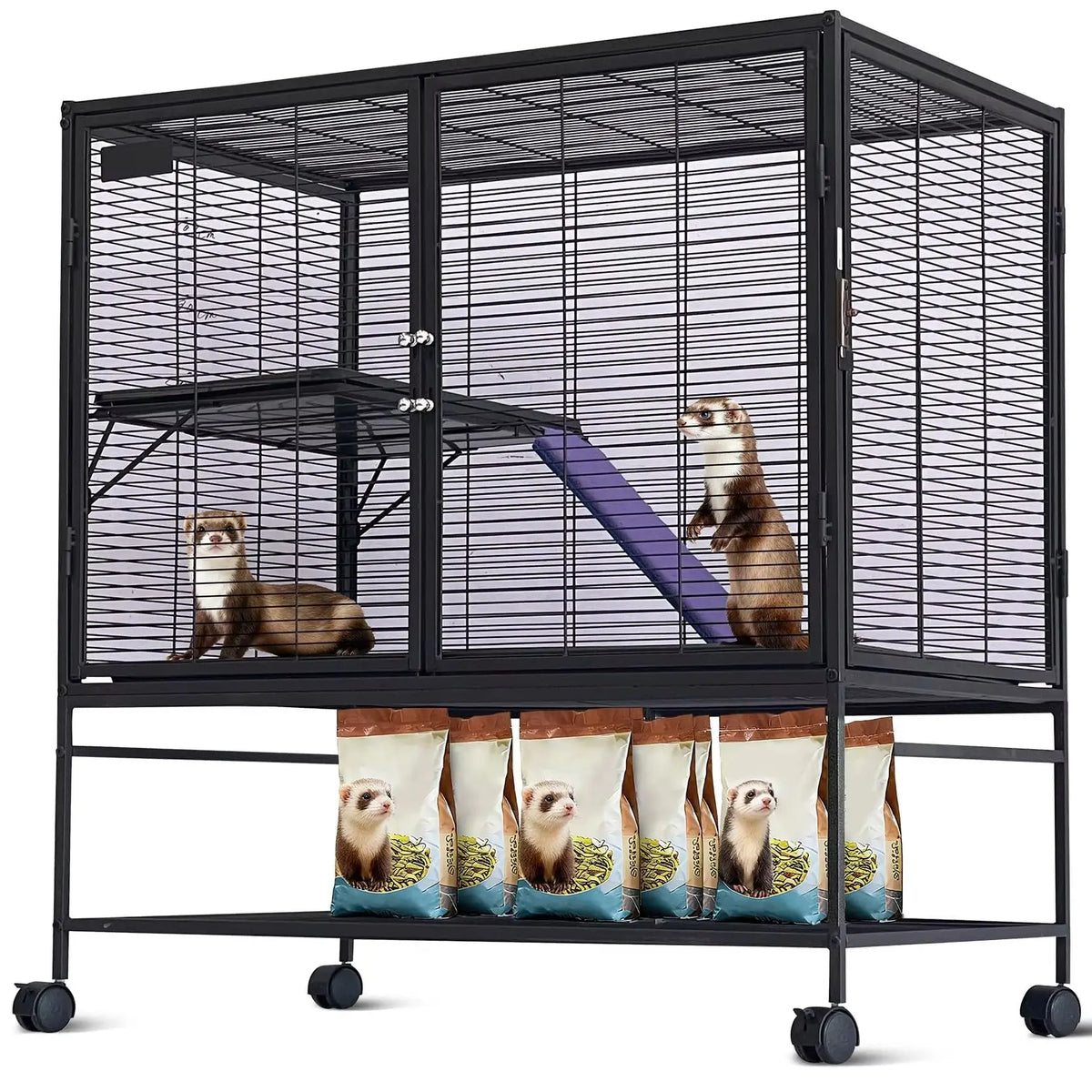 Small Animal Cage, 39” H Large Ferret Cage with Removable Ramp & Tray, Hamster Cage for Chinchilla, Guinea Pig and Rabbit