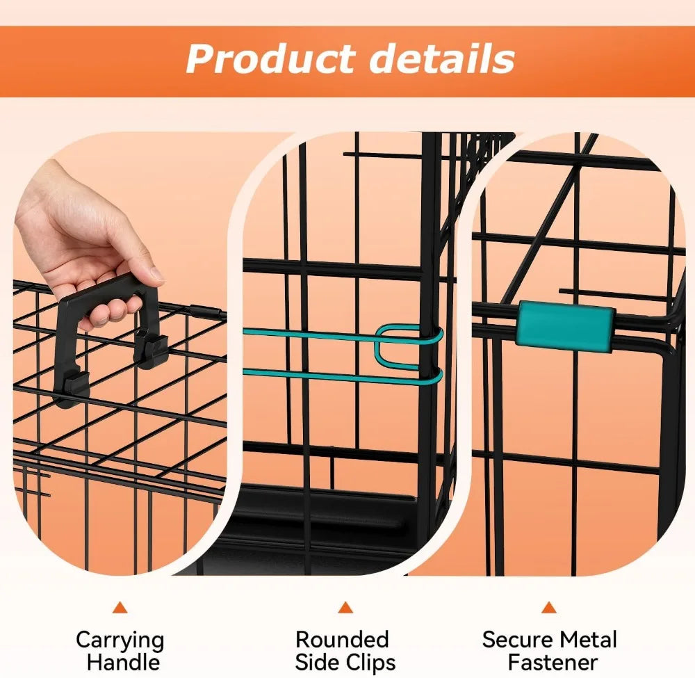 24-Inch Dog Crate for Small Dogs, Double Door Folding Metal Wire Kennel with Divider & Leak-Proof Tray, Black