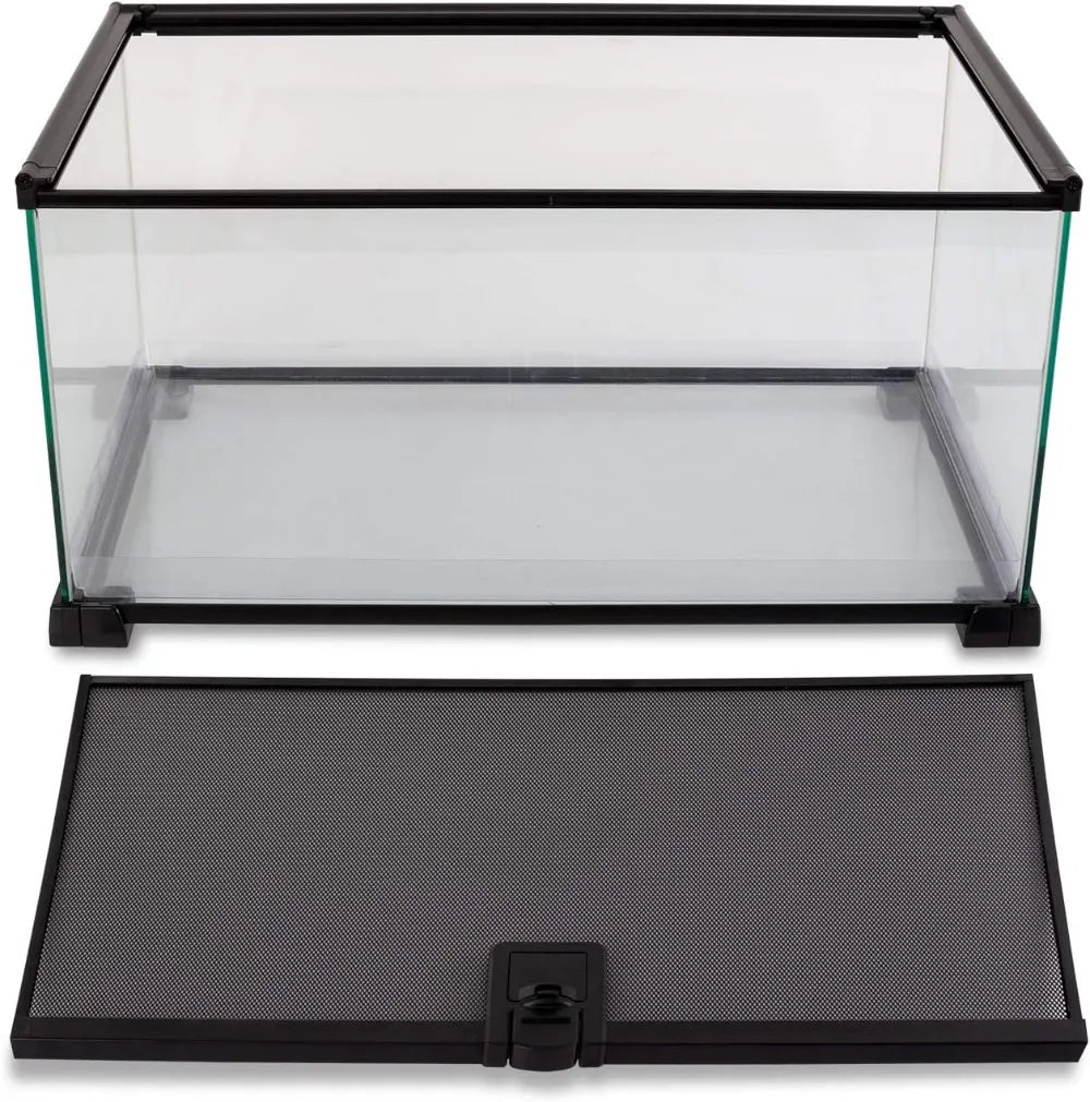 10 Gallon Reptile Tank Glass Terrarium 20"x12"x10" Sliding Screen Top for Small Animals