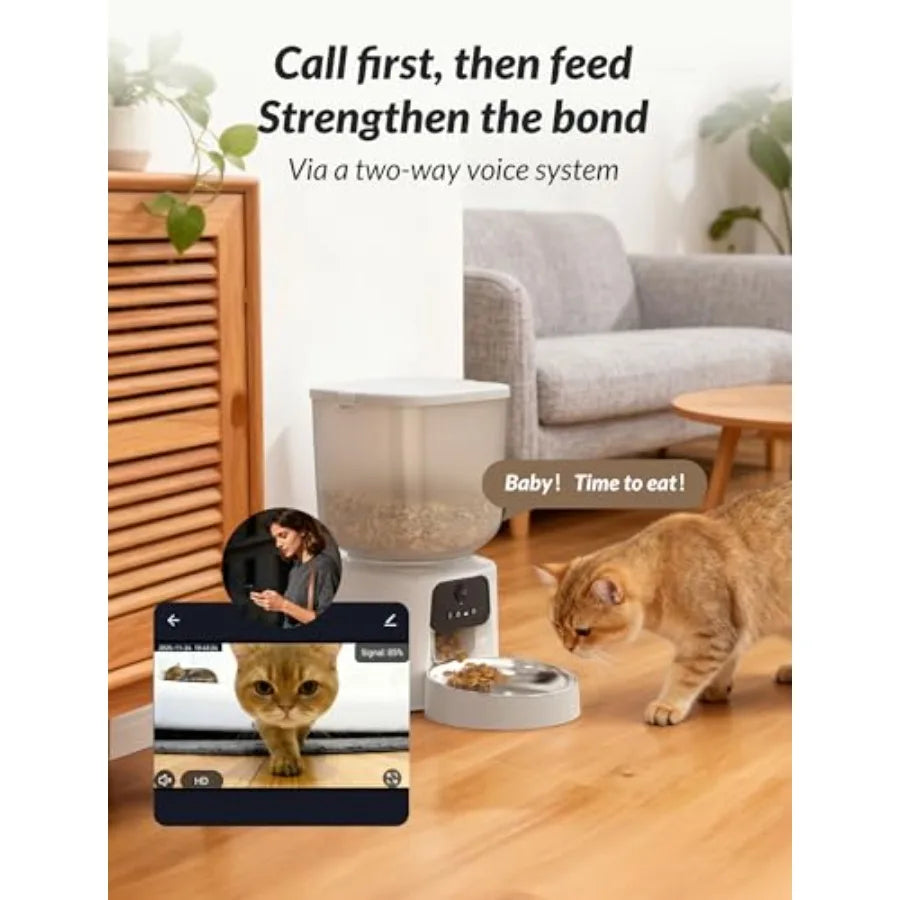 5L Timed Cat Food Feeder, 2-Way Audio and App Remote Control, Desiccant Bag, Auto Pet Dispenser for Cats and Dogs