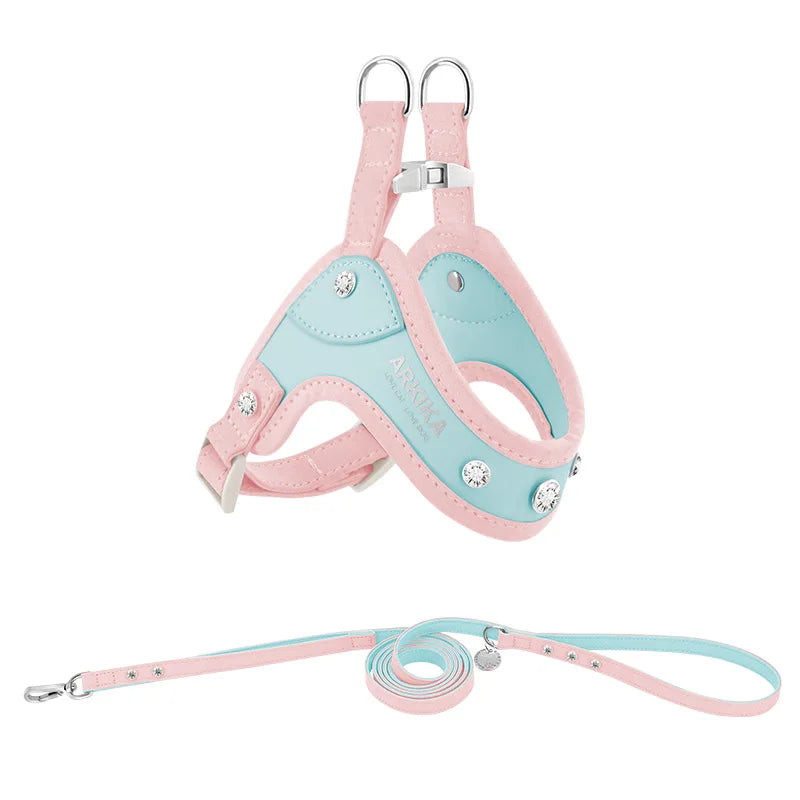 PU Leather Dog Cat Harness Vest and Leash Set Imitation Diamond Pet Harness Puppy Small Dog Cat Harness Pet Supplies Accessories