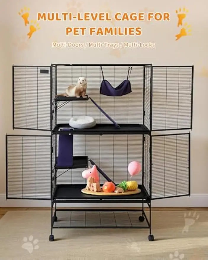 Garvee 64-Inch Rolling Metal Ferret Cage Large 4/3/1 Tier Critter Nation Cage Small Animal Cage for Pet Rat Hamster Guinea Chinchilla For Patio Backyard Cats