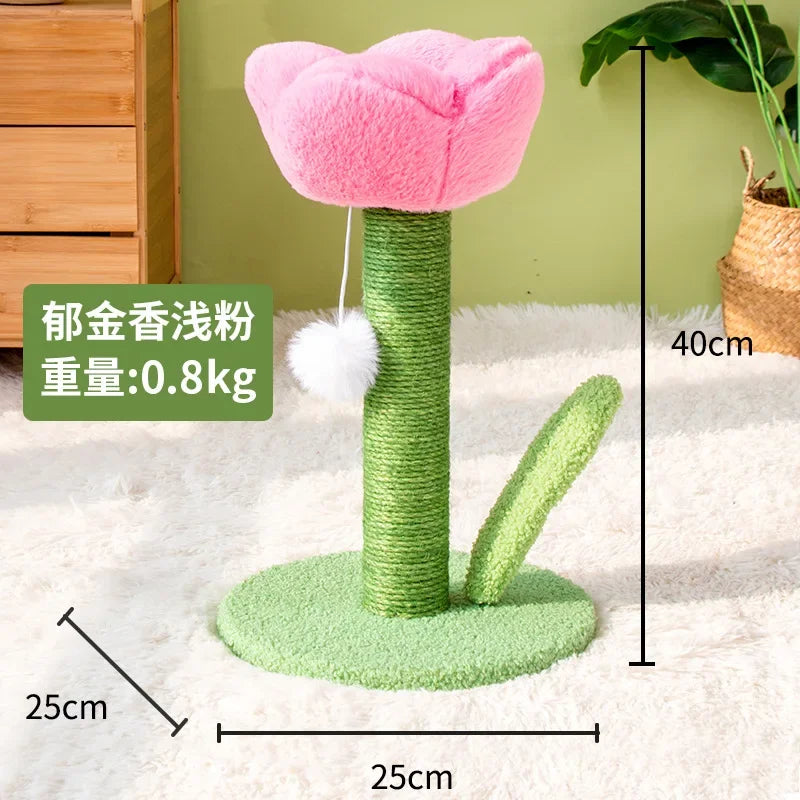 Tulip Shaped Cat Tower Scratching Column Sisal Cat Scratching Board Cute Ins Kitten Teasing Toys Cat Tree House Pet Supplies