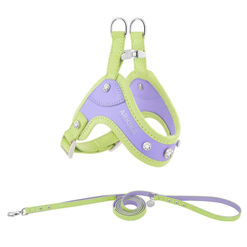 PU Leather Dog Cat Harness Vest and Leash Set Imitation Diamond Pet Harness Puppy Small Dog Cat Harness Pet Supplies Accessories
