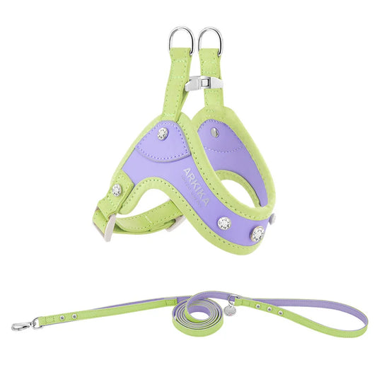 PU Leather Dog Cat Harness Vest and Leash Set Imitation Diamond Pet Harness Puppy Small Dog Cat Harness Pet Supplies Accessories