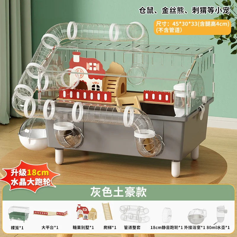 Luxury Transparent Hamster Villa Cage With Raised Tunnel And Scenic Habitat For Dwarf Hamsters For Kids And Pet Lovers Display