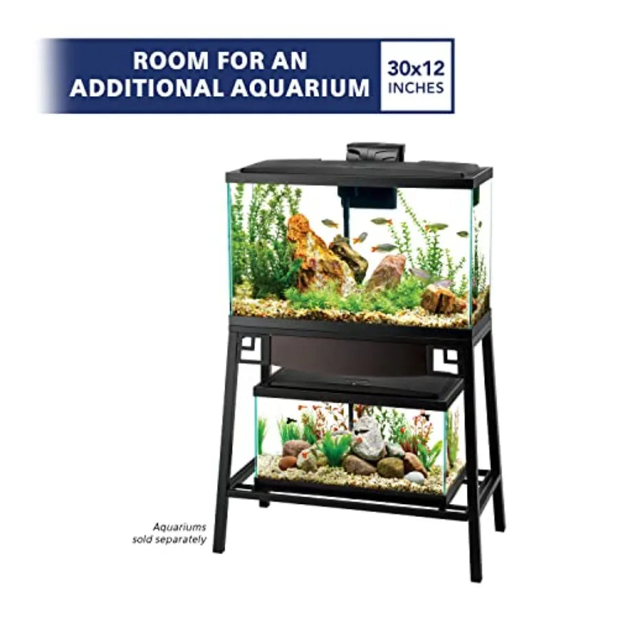 Aquarium stand for 20-gallon long or 29-gallon high tanks, metal construction, black finish, sturdy and space-saving design