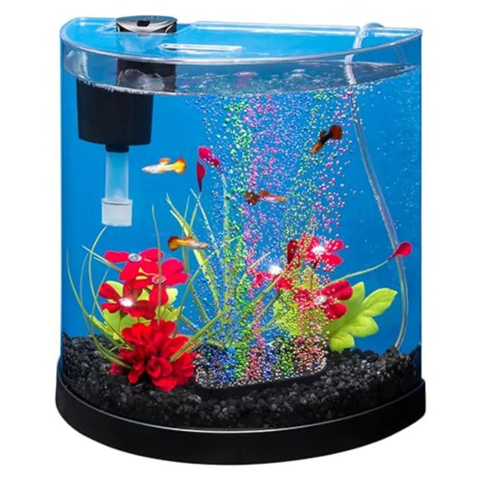 3 Gallon Small Fish Tank for Gold Fish Betta, Acrylic Half Moon Aquarium Starter Kit with Filter, Air Pump, and RGB Color Chang