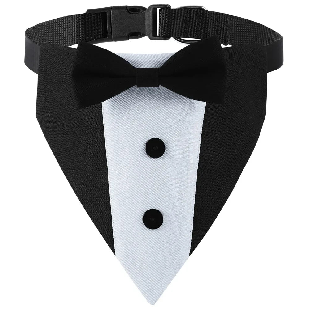 Dog Tuxedo Wedding Tux Suit Collar Dog Birthday Outfits Puppy Bandana with Bow Tie Collar for Medium and Large Dogs Pet Supplies