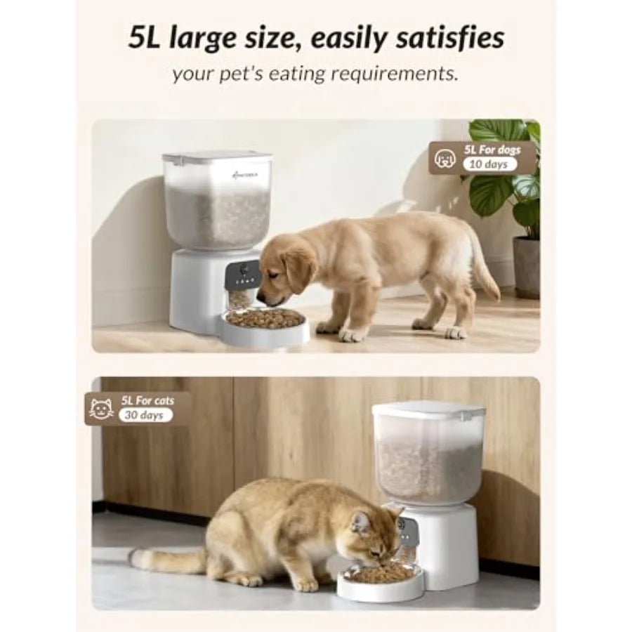 5L Timed Cat Food Feeder, 2-Way Audio and App Remote Control, Desiccant Bag, Auto Pet Dispenser for Cats and Dogs