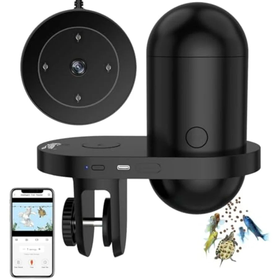 WiFi Automatic Fish Feeder for Aquarium, Smart App Control Auto Fish Food Dispenser with Camera and Timer, Vacation Feeder with