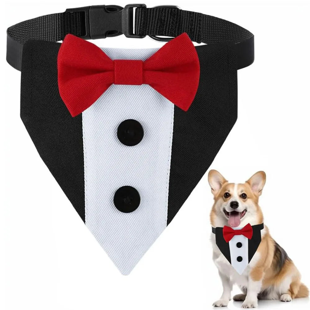 Dog Tuxedo Wedding Tux Suit Collar Dog Birthday Outfits Puppy Bandana with Bow Tie Collar for Medium and Large Dogs Pet Supplies