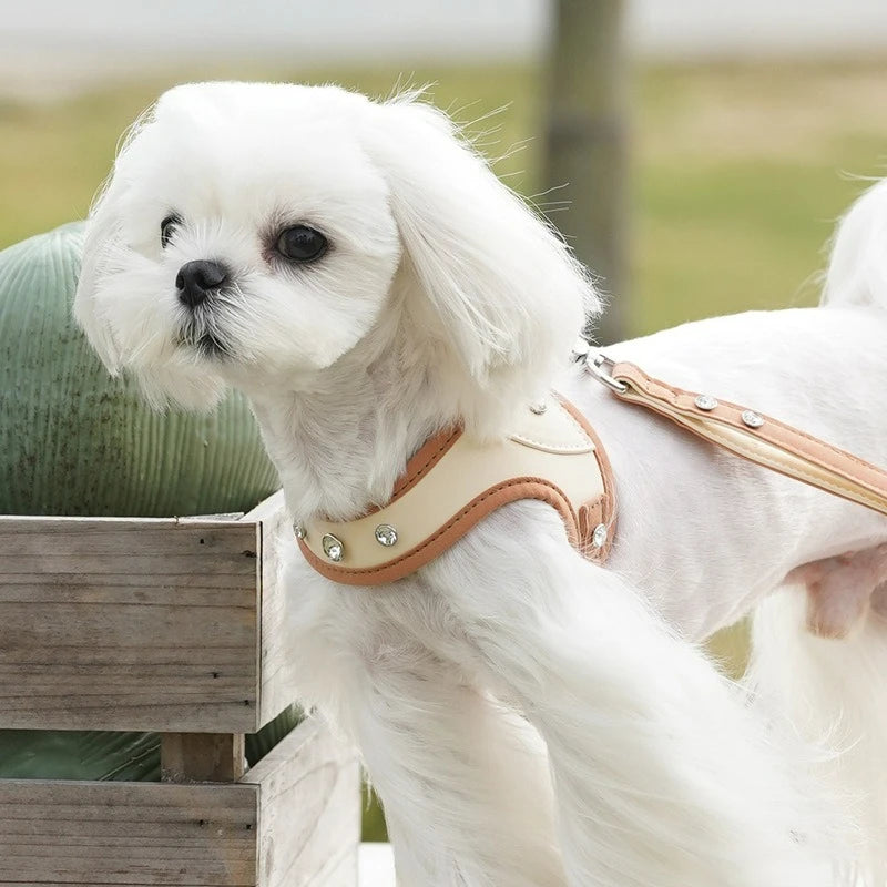 PU Leather Dog Cat Harness Vest and Leash Set Imitation Diamond Pet Harness Puppy Small Dog Cat Harness Pet Supplies Accessories