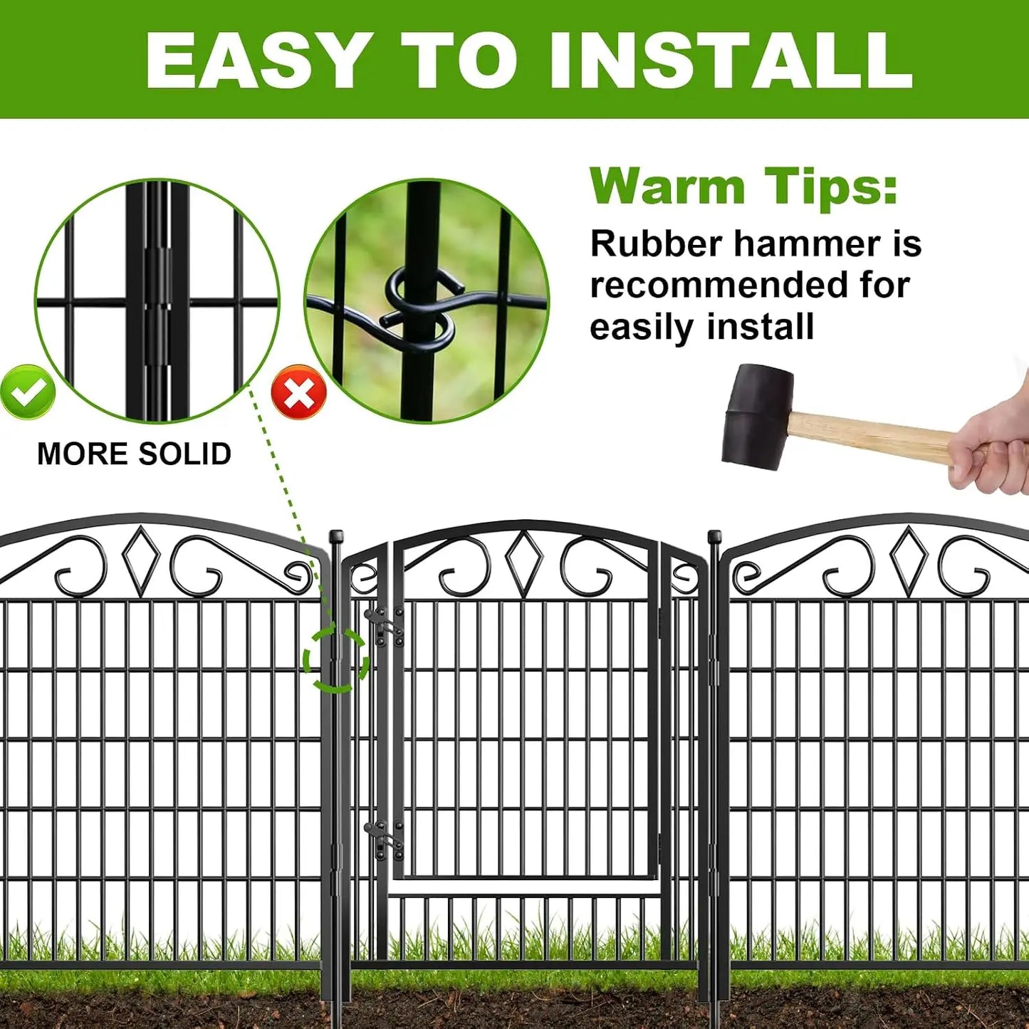 12 Panels No Dig Garden Fence with Gate, 31.3in x 26ft Rustproof Metal Dog Fence for Yard, Patio, Temporary Outdoor Fencing