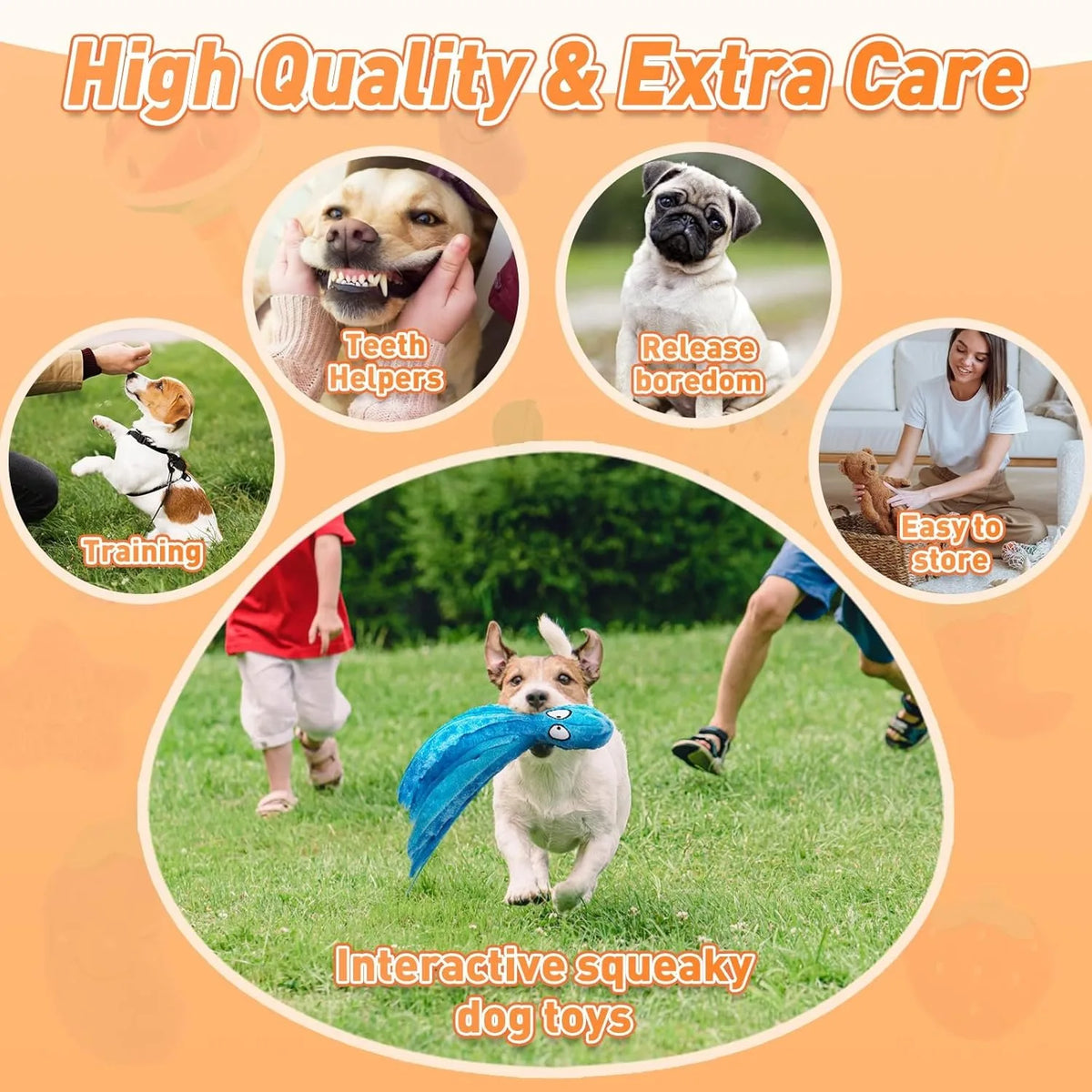 20PCS Random Squeaky Dog Toys Cute Interactive Pets Toys Bulk for Small Medium Dogs Soft Plush Fruit Vegetables Animals Set