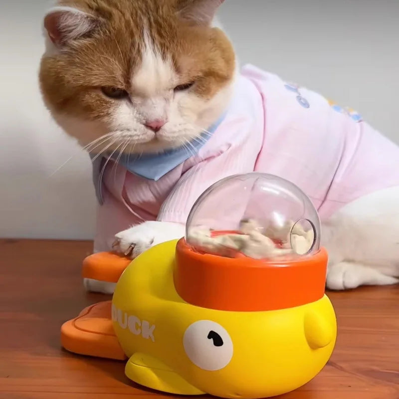 Cat Toys for Self-Entertainment, Cat Teaser Stick, Pet Snacks, Freeze-Dried Little Yellow Duck Launcher, Kitten Treat-Dispensing Toy