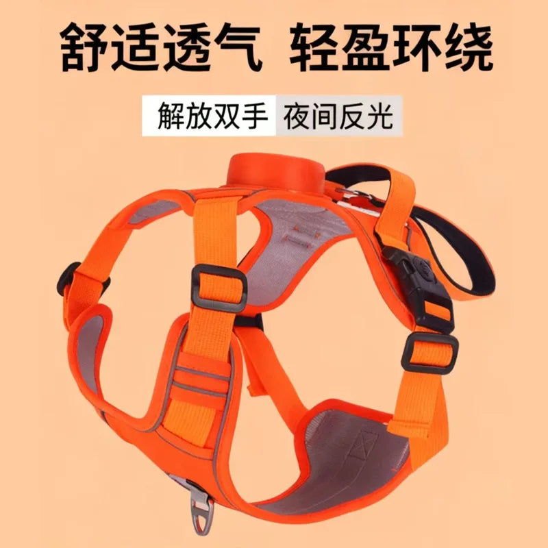 Automatic retractable dog leash with chest and back strap dog rope integrated vest reflective vest for pets pet supplies