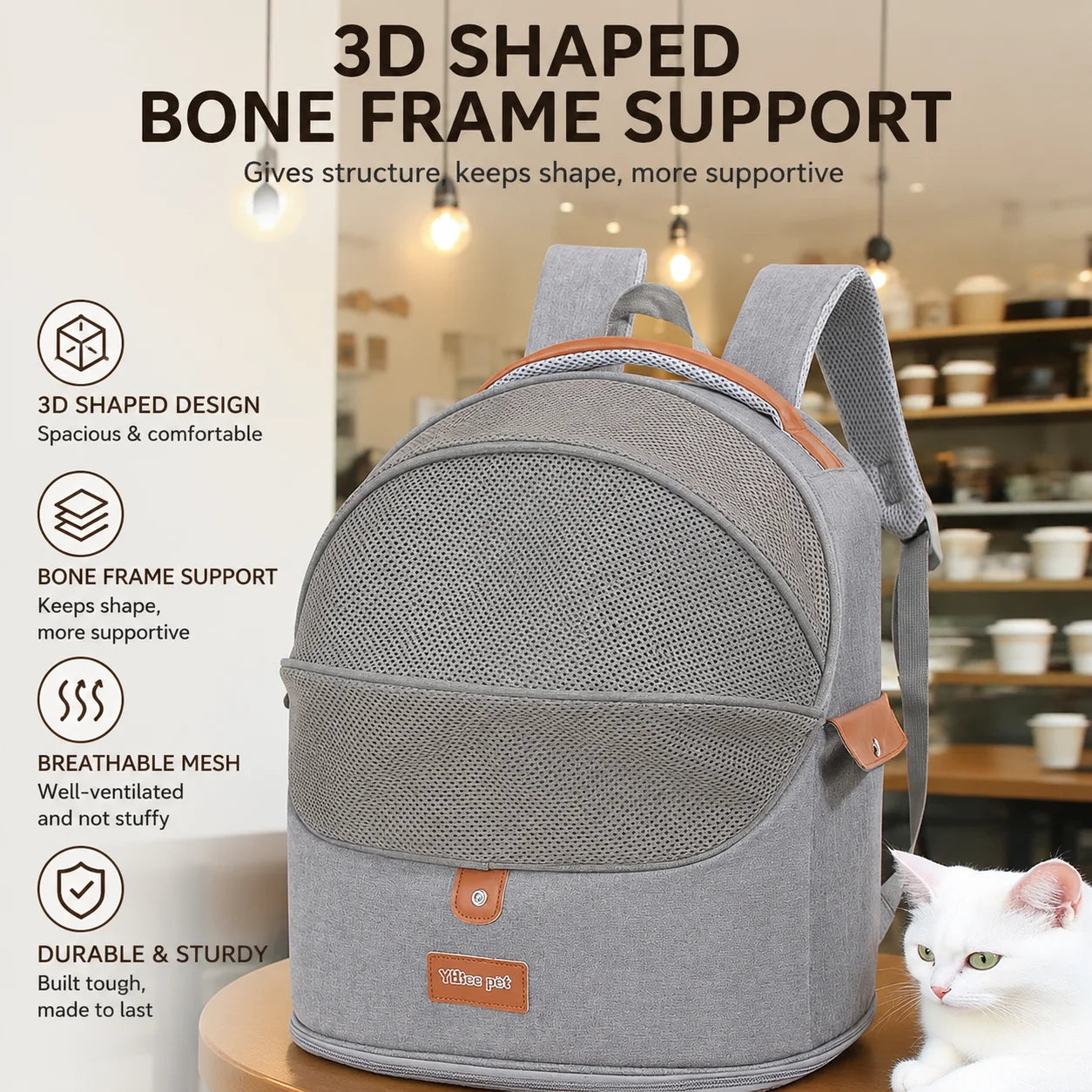 Stylish Cat Backpack Carrier Large Capacity Breathable Foldable Pet Travel Bag for Cats Small Dogs with Wide Opening