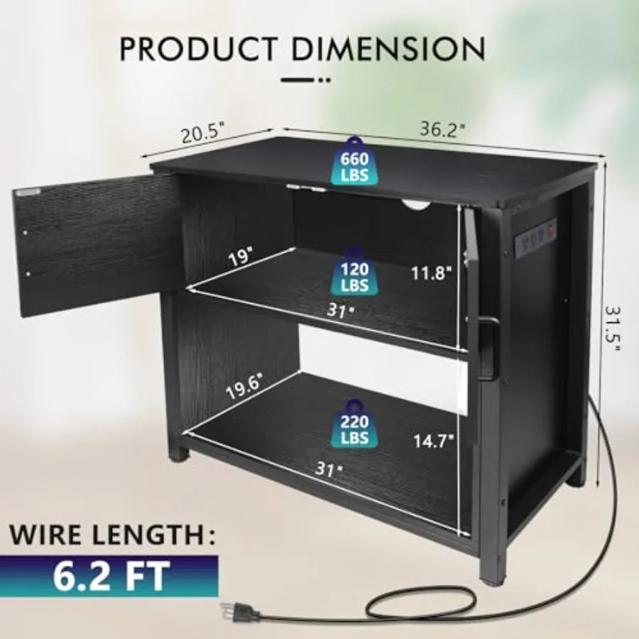 40 Gallon Tank Stand with Cabinet and Power Outlets, Heavy Duty Metal Aquarium Stand for Breeder Tank, Turtle Tank, Double Terr