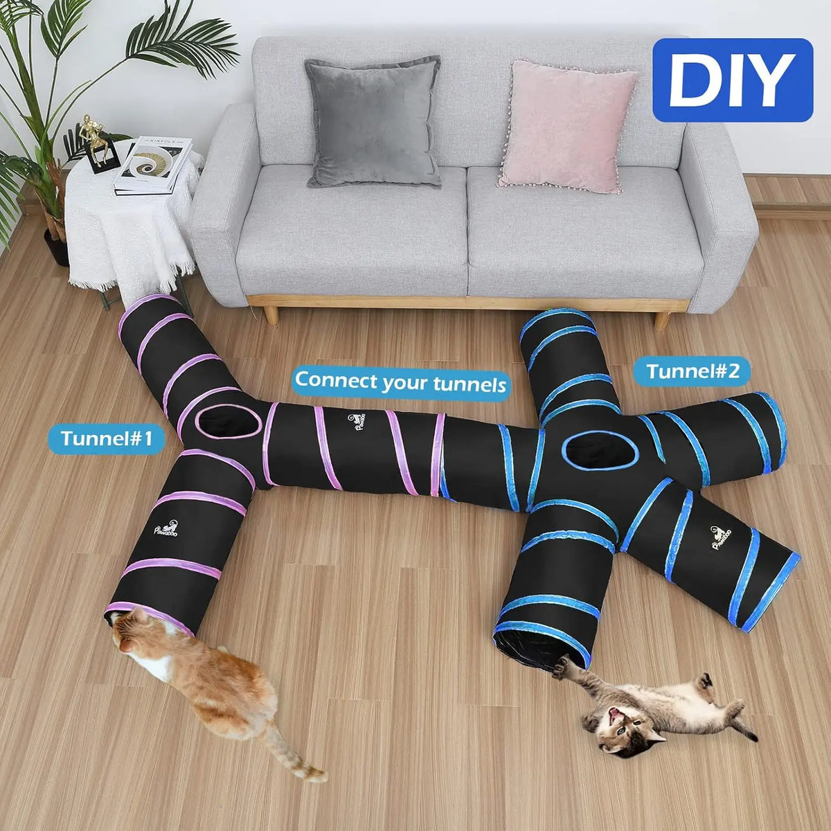 Pawaboo Cat Toys Cat Tunnel Tube Extensible Collapsible Play Tent Interactive Toy Maze Cats House with Balls and Bells for Cats